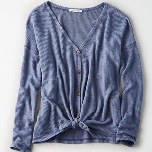American Eagle Waffle Knit tie in front top